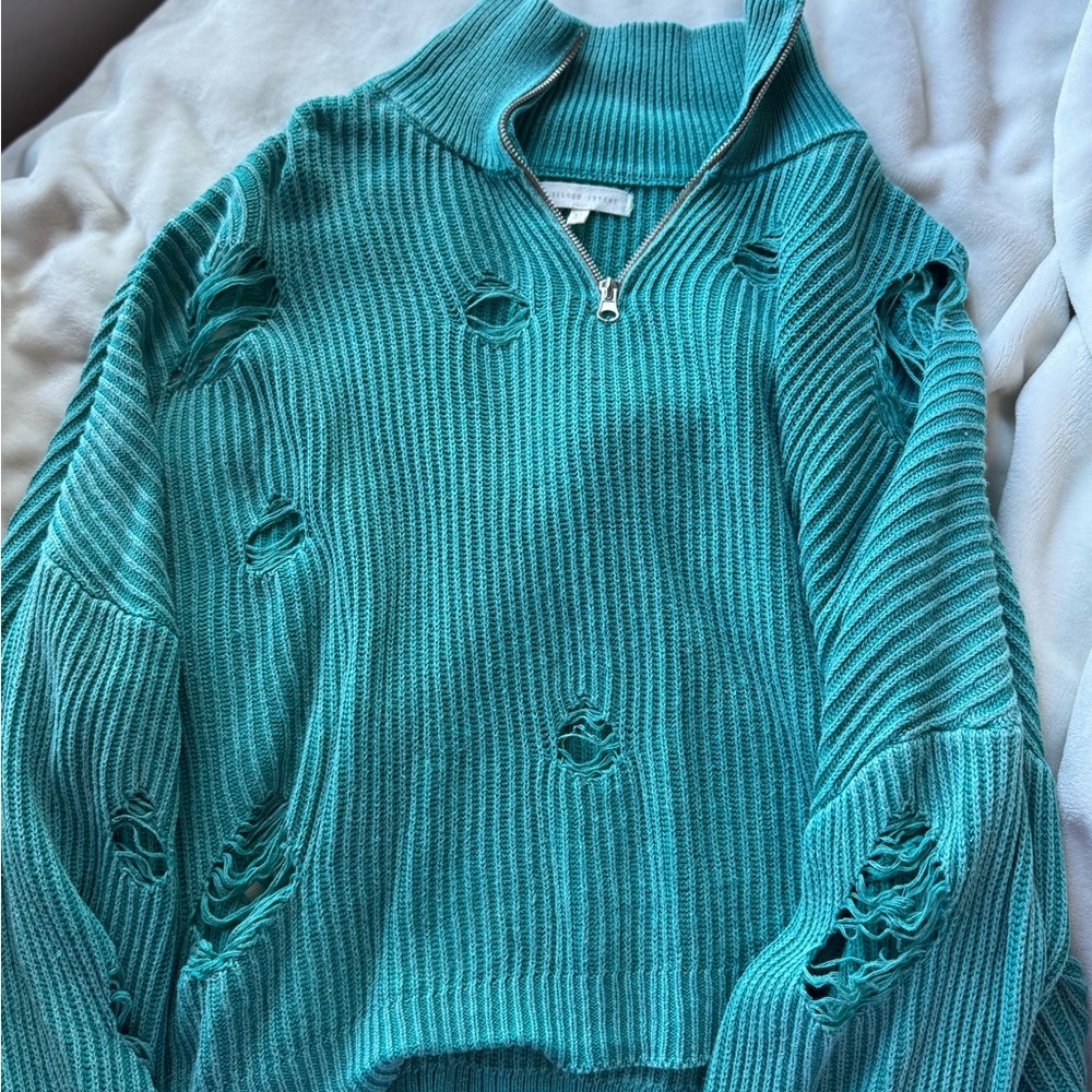 Gilded Intent Teal Ribbed Turtleneck Sweater